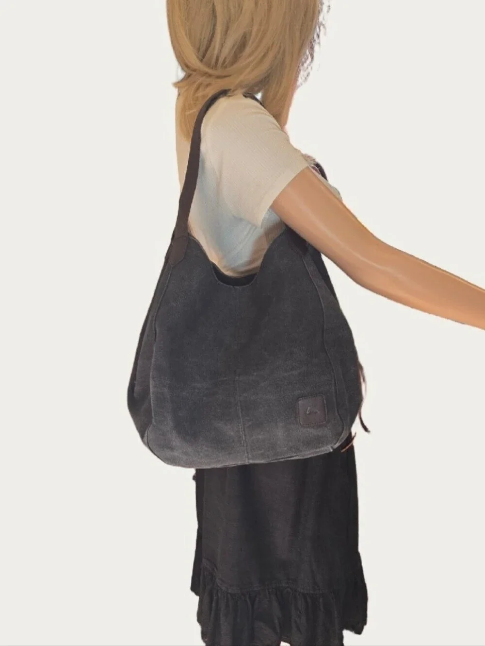 K2 Classic Gray Washed Distressed Canvas Hobo Bag  EUC